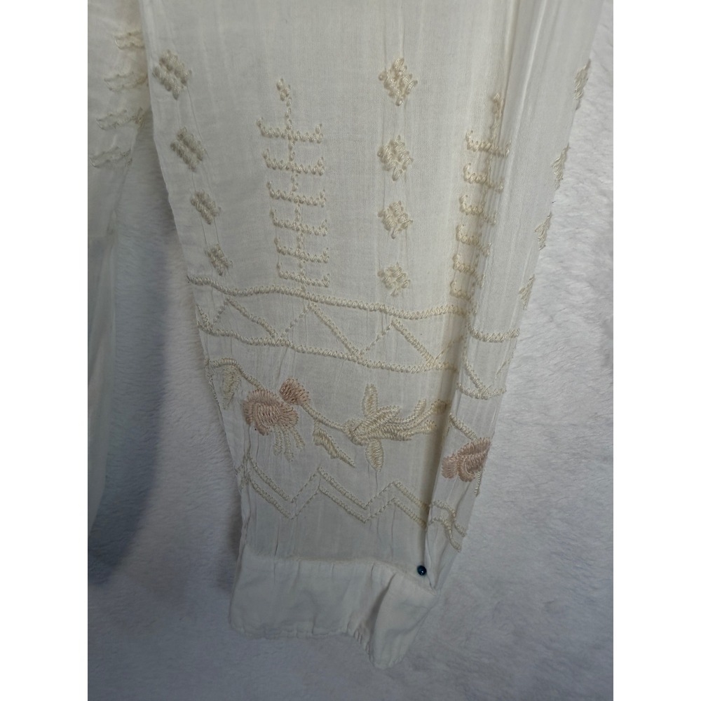 Johnny Was 3J Workshop White Embroidered Cotton Button Down Boho Shirt Womens L - Picture 4 of 11
